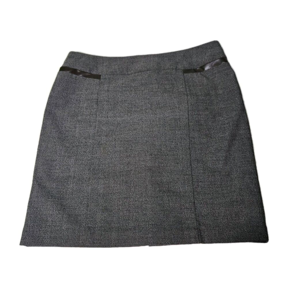 AGB Charcoal Gray Pencil Skirt Size 12 Faux Leather Trim Professional Workwear